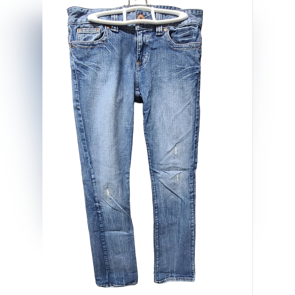 GUESS Womens Light Blue Boot Cut Distressed Denim Jeans 29